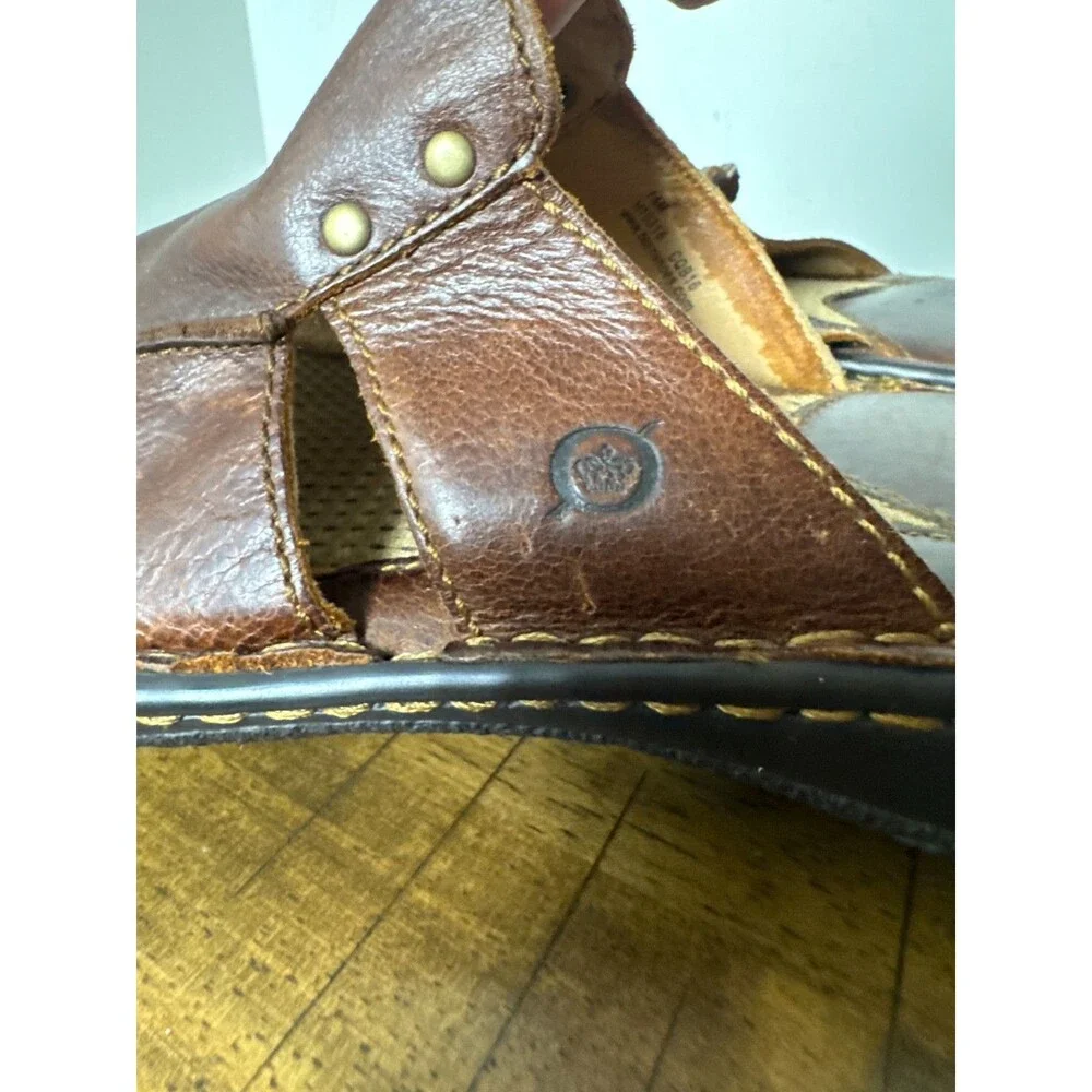 Born Men’s 14M Brown Leather Slide Sandals Comfort Cushioned Slip On